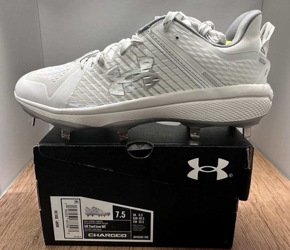 NWT Men's Under Armour Yard Low MT Baseball Cleats 3025592-100 White Size 7.5